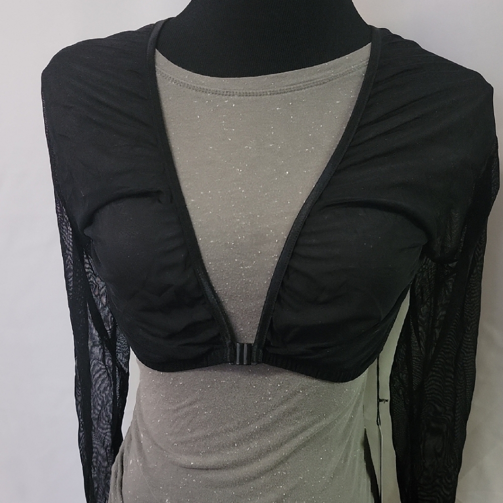 Sleevey Wonders Black Sheer Long Sleeve Crop Top Reversible